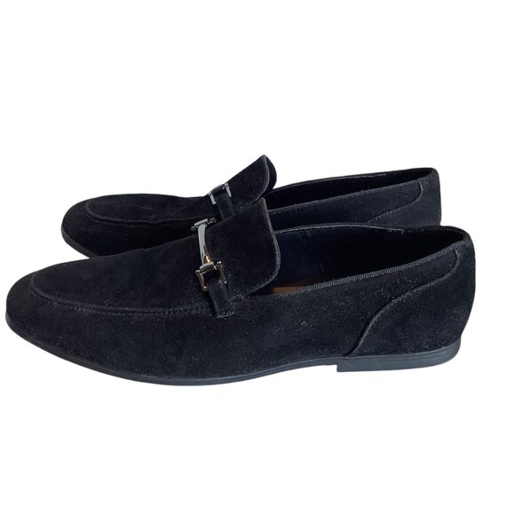  Black Faux Suede Loafers Metal Buckle‎ Men Size 9 Snaffle Horse Bit Accent